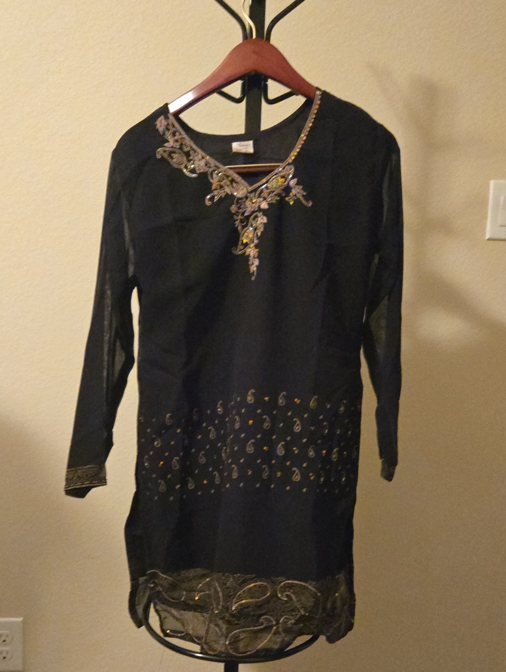Black Embellished Tunic with Gold Accent